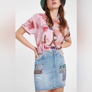 Desigual patchwork boho raw hem jean mini skirt size 28